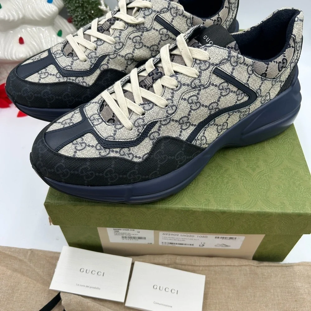Men's Gucci GG supreme Rython sneakers size 12 made in Italy NWT - Picture 10 of 11